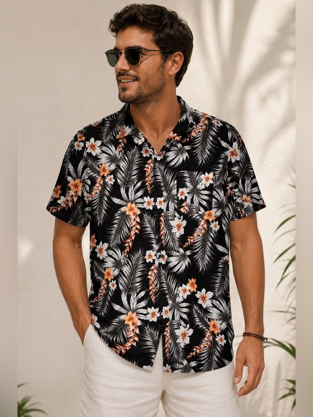 Hurley Men’s L Tropical Short Sleeve Button Up Hawaiian Shirt Floral Casual Top
